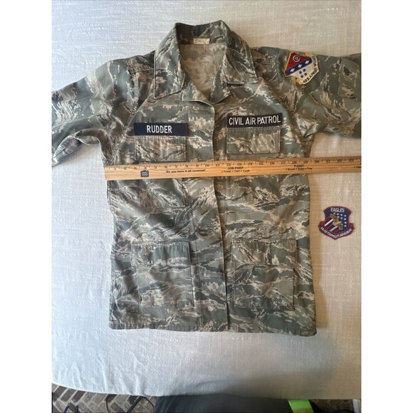 US Military Mens Green Camo Civil Air Patrol Field Button Down Jacket Distressed - Picture 10 of 12